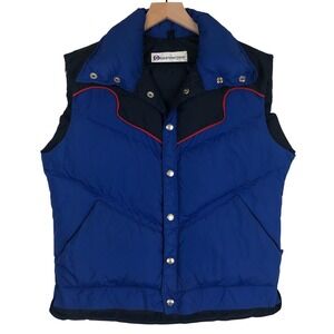 VTG Obermeyer Goose Down Snap Puffer Vest Men's M Blue Red Western Pockets Retro